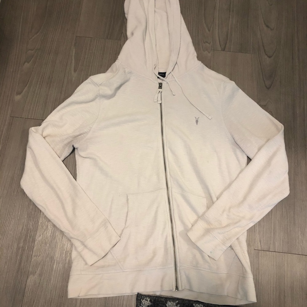 All Saints White Zip up Hoodie